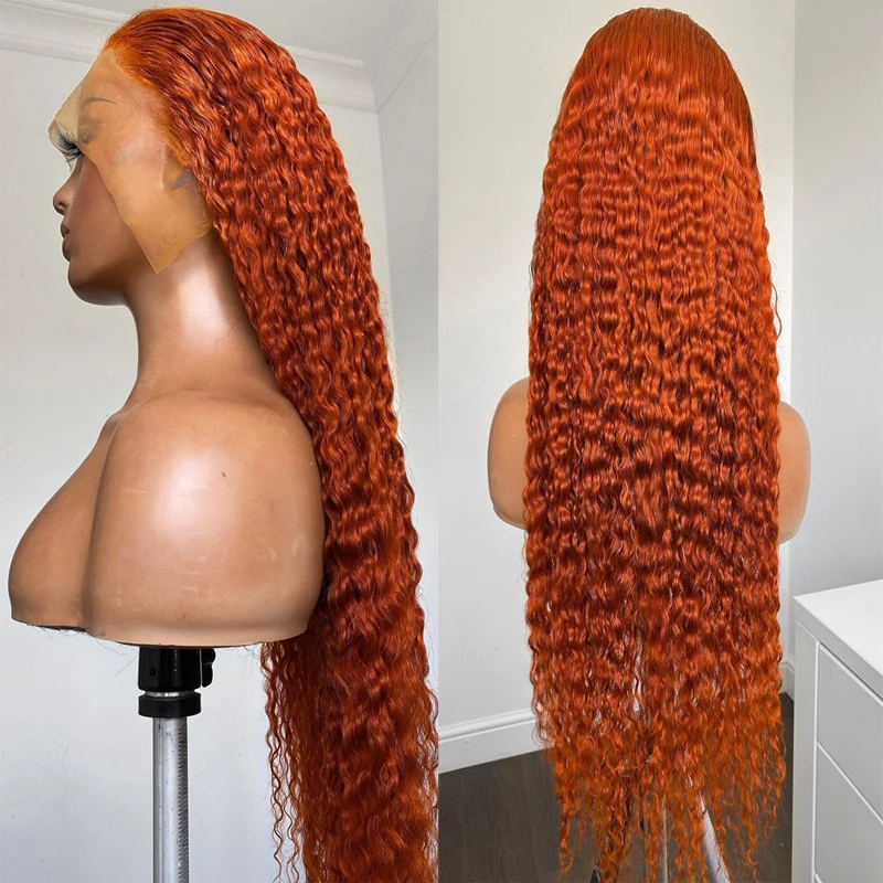 Long Soft 180Density 26 inch GingerOrange KInky Curly Lace Front Wig For Women Babyhair Preplucked Heat Resistant Glueless Daily