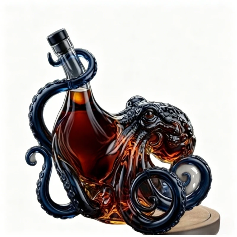 Kraken-Inspired Octopus Glass Bottle Decanter Creative Barware for Whiskey Rum Decorative Alcohol Beverage Container Collectible