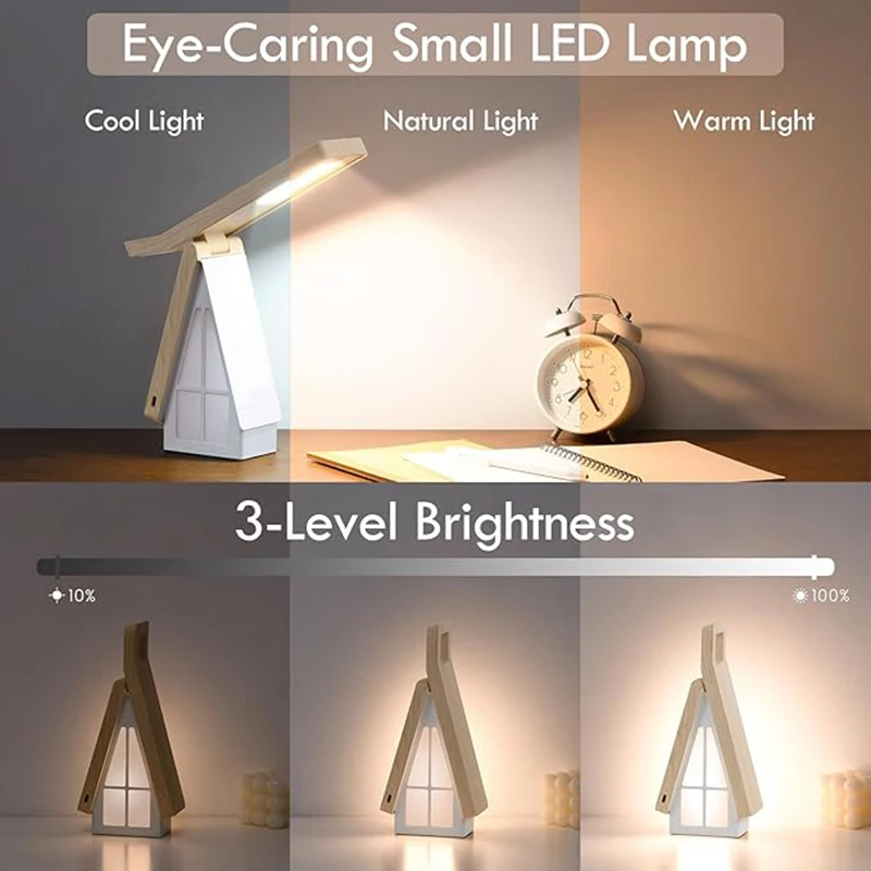 WILIT 2 in 1 House Lamp Foldable LED Reading Lamp USB Charging Warm White Night Light Decorative Bedside Table Lamp for Bedroom