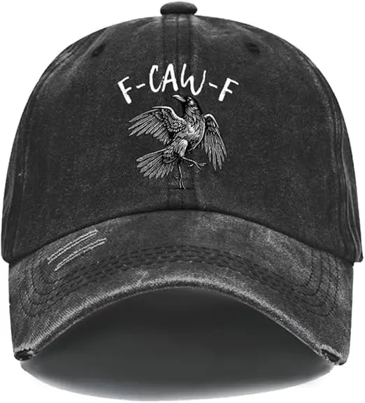 F-Caw-F Crow Hat, F CAW F Vintage Gothic Black Bird Cap, Adjustable Embroidered Soft Washed Grey Baseball Caps for Men Women
