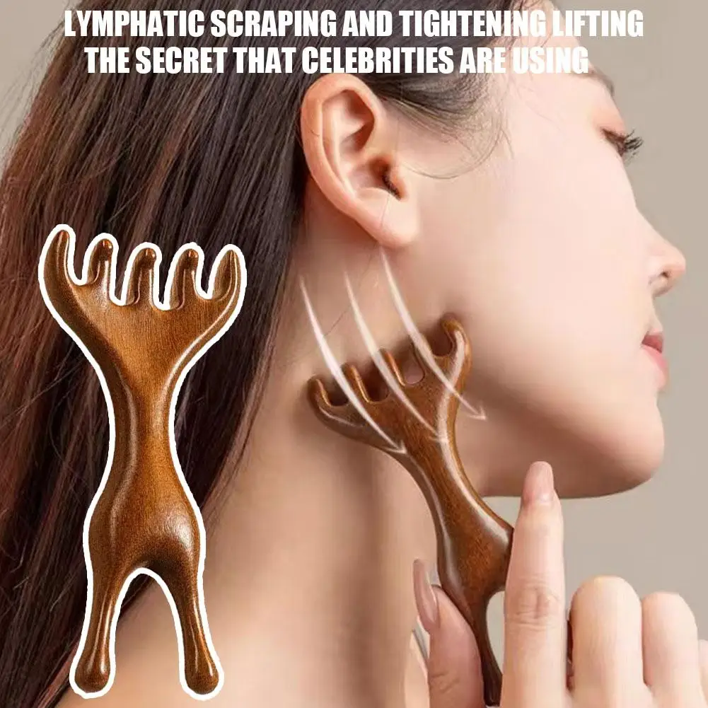 

Natural Wood Massage Roller Deep Tissue Massage Tools Deer Horn Six Claw Massager Facial Massager Tool For Self Care H2U0