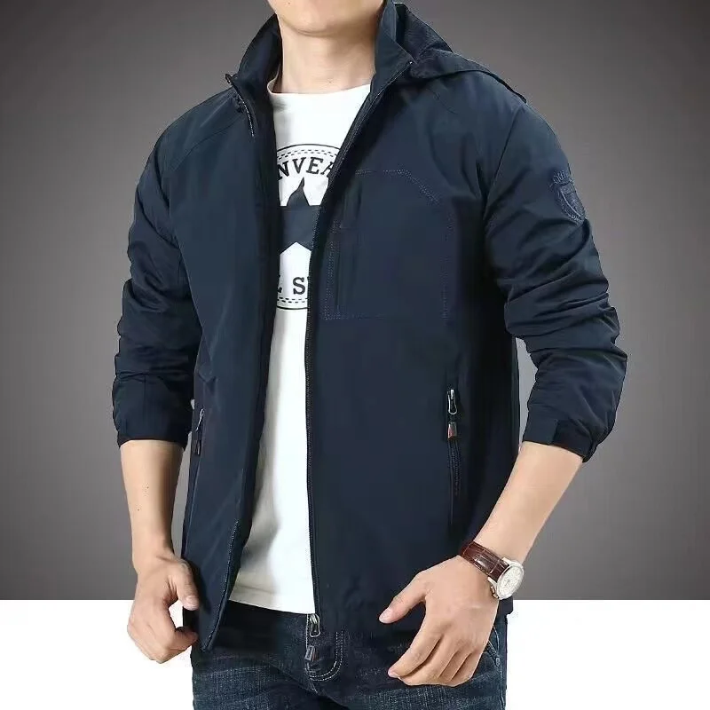 Chaqueta de trabajo para hombre, cortavientos informal impermeable con capucha que combina con todo, abrigo resistente al desgaste para caza al aire libre y vuelo, 5XL, otoño, 2024