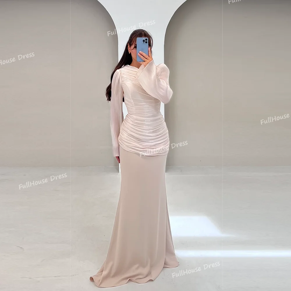 

Выполненное на заказ многоуровневое плиссированное вечернее платье с длинными пышными рукавами и высоким воротом, сексуальное платье-футляр на шнуровке сзади длиной до пола, Саудовское платье со суда