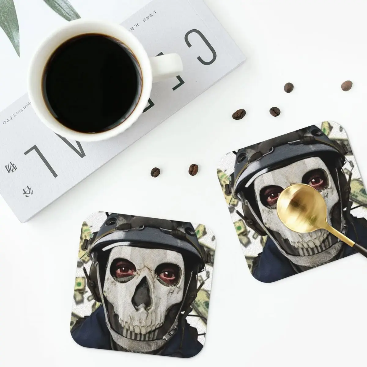 Silly Ghost Cod Coasters PVC Leather Placemats Insulation Coffee Mats for Home Kitchen Dining Pads Set of 6