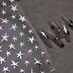 3D Bronzing Laser Silver Irregular Star Nail Decals Metallic Effect Silver Pentagram Nail Decals Adhesive Nail Art Star Stickers