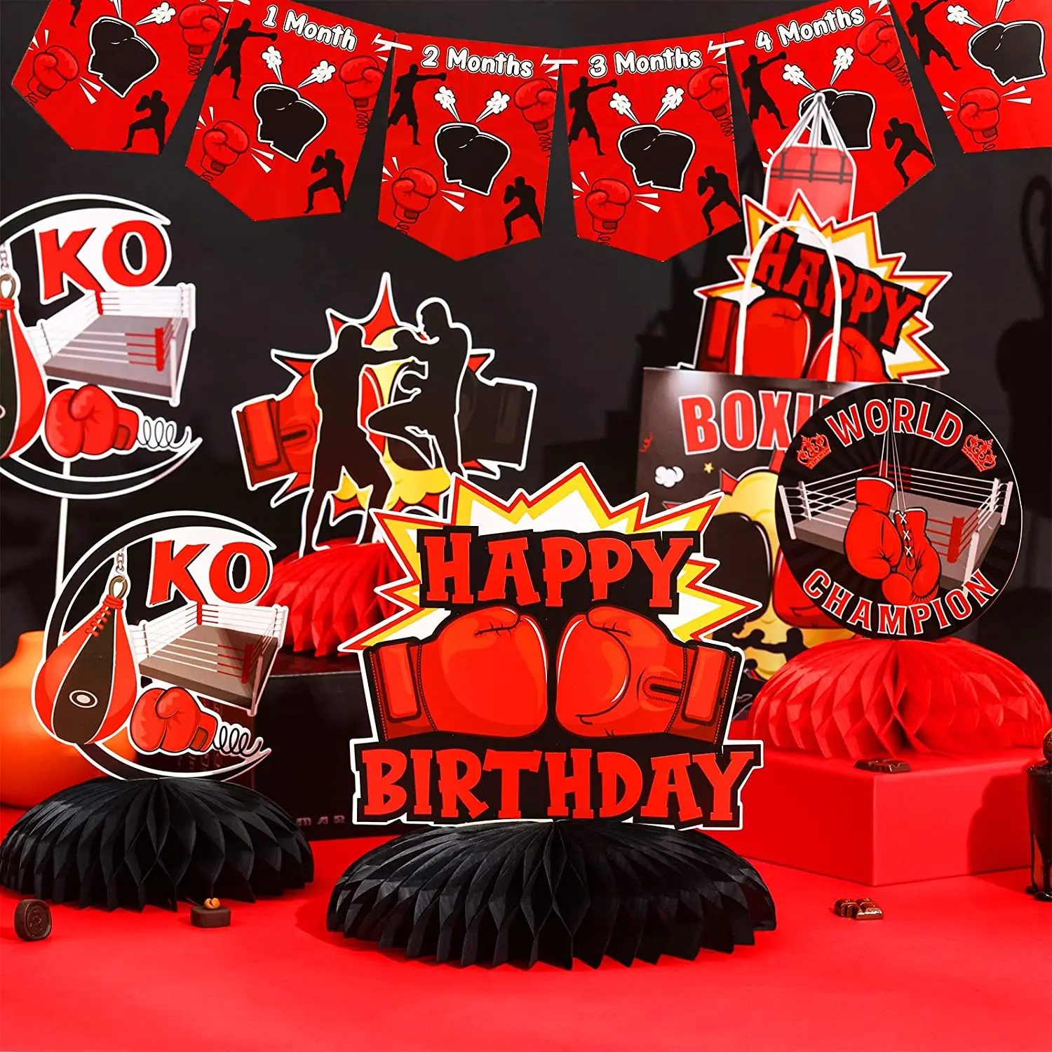 8 Pieces Boxing Birthday Honeycomb Centerpieces Boxing Match Birthday Party Decorations Boxer Gloves Boxing Platform Table Decor