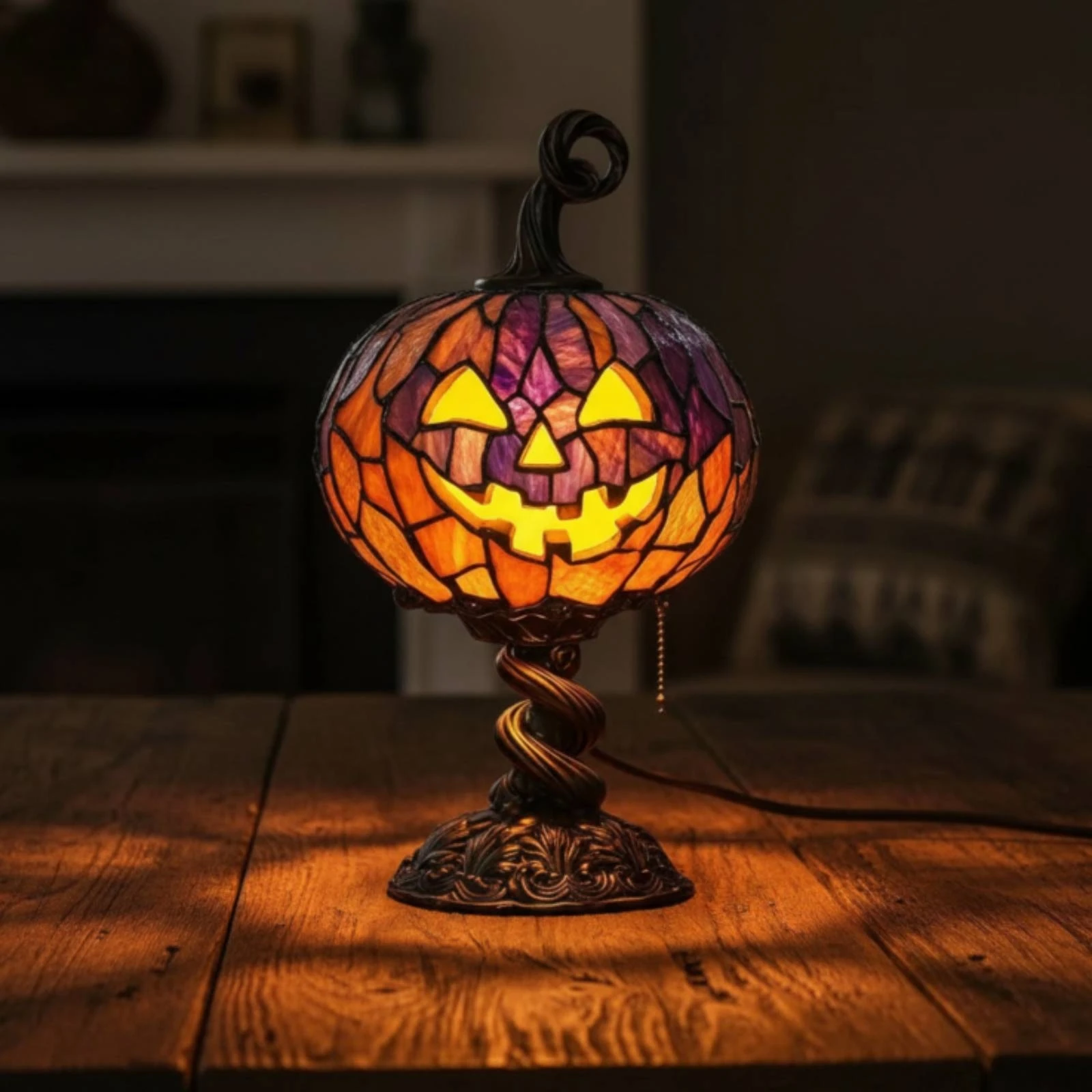 Stained Glass Pumpkin Lamp Colorful Pumpkin Table Lamp Artistic Atmospheric for Halloween, Tabletop