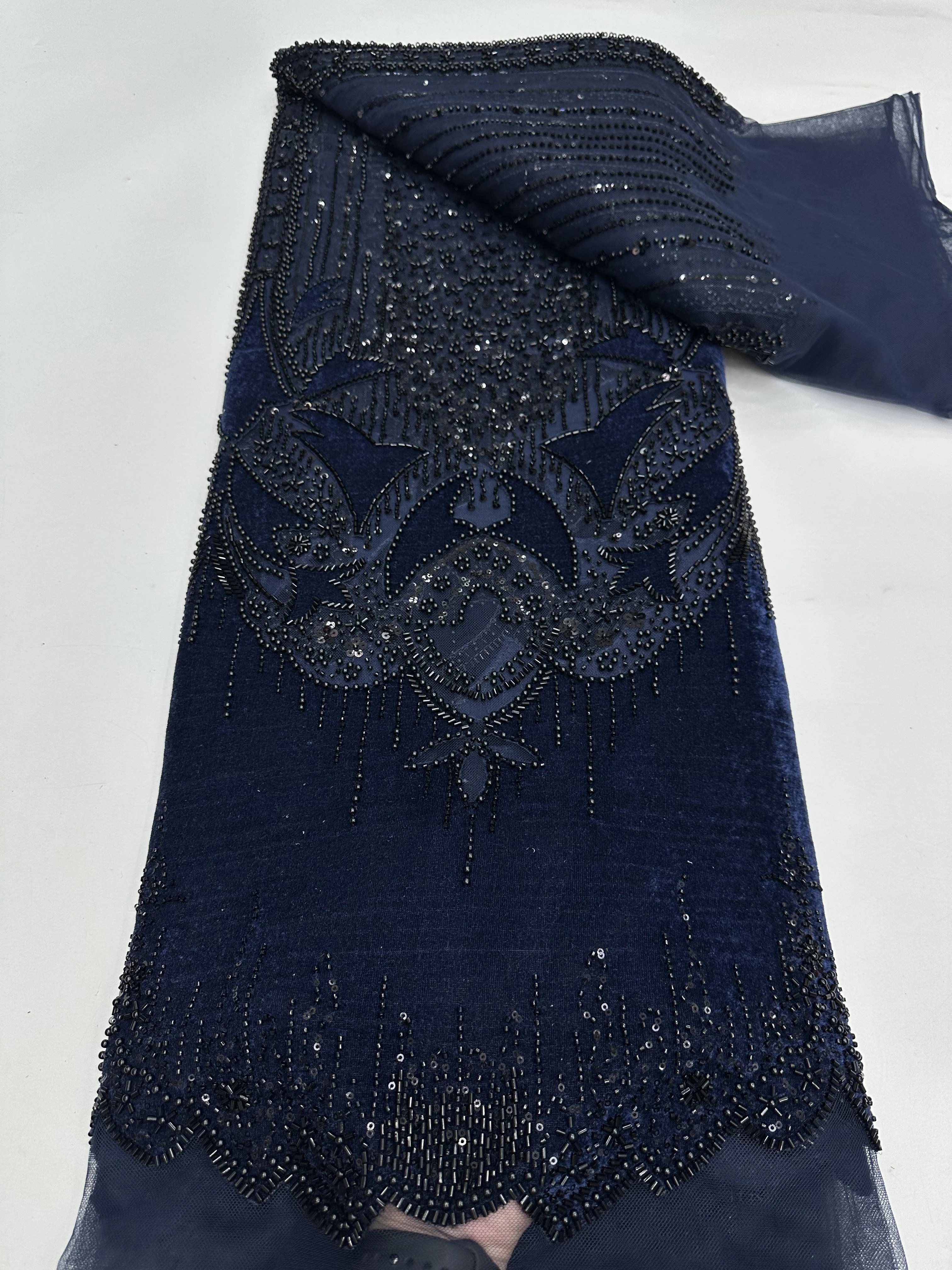 

Французская бархатная сетчатая кружевная ткань с блестками и бусинами, новая кружевная ткань с африканскими бусинами, нигерийский тюль, 5 ярдов для женских платьев для выпускного вечера