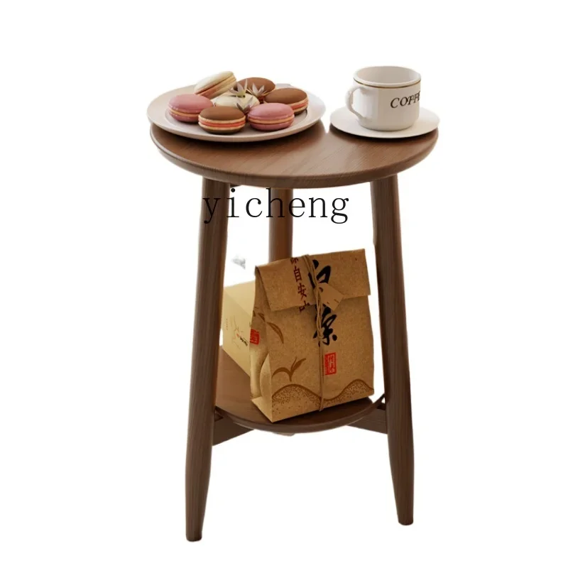 

1 Solid Wood Small Coffee Table Small round Table Storage Rack Balcony Simple Bedside Table