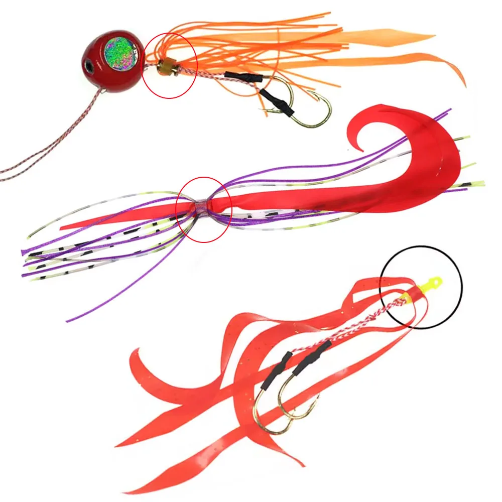 50PCS Fishing Jig Assist Hooks Set Copper/Plastic Slides, Silicone Skirts for Saltwater Snapper Fishing Tackle Accessories view 6