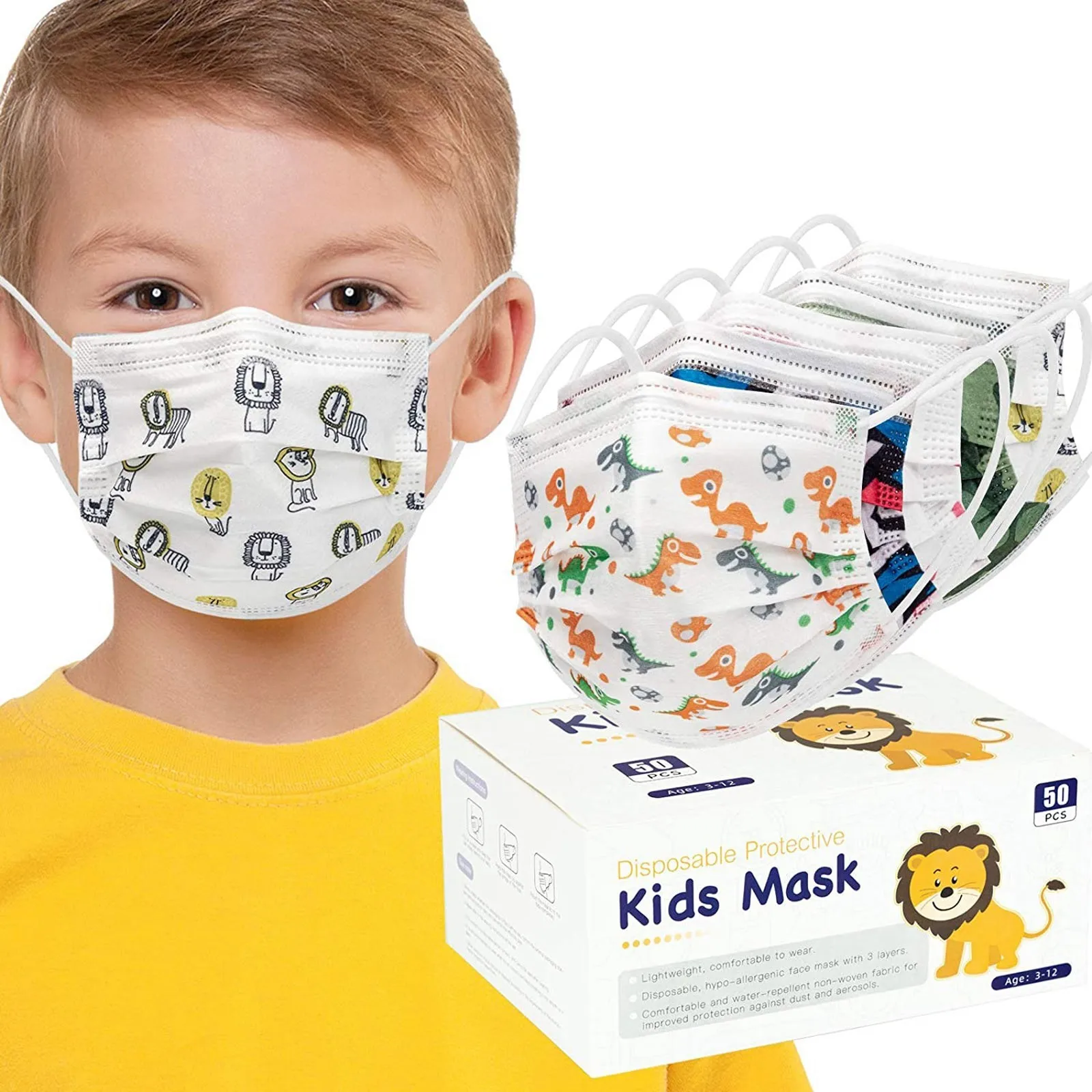 50PCS Children's Spunlace Non-reusable Breathable Printed Mask