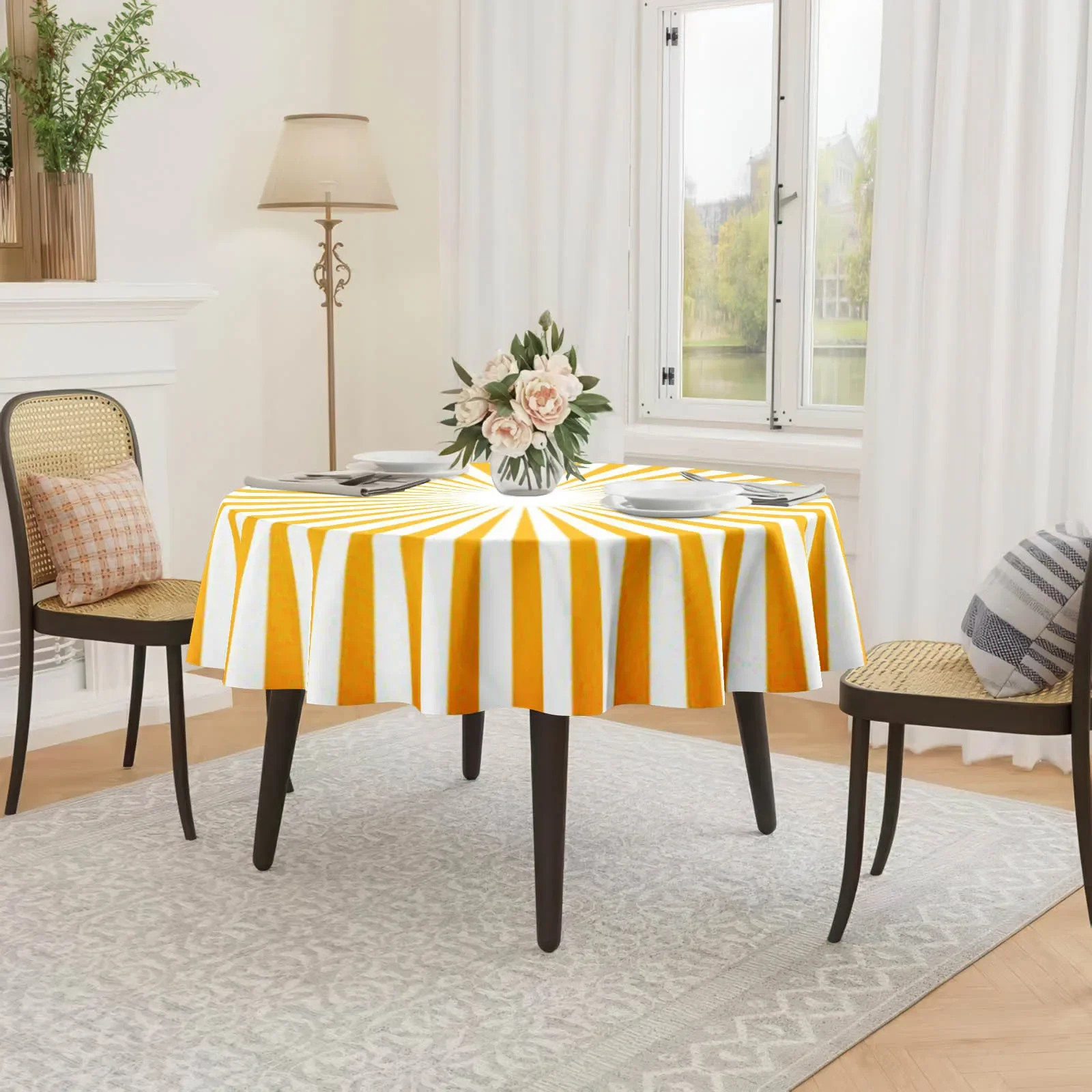 1 PC Radial orange and white striped pattern tablecloth, for festive parties, outdoor decoration, kitchen accessoriesxzj