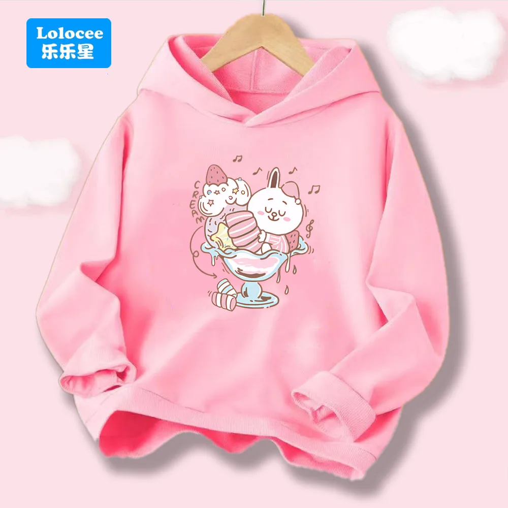 3-14 Years Children Cute Cartoon Ice Cream Rabbit Hoodie Clothing Girls Tops Spring Autumn Kids Pullover Sweatshirt BQL1
