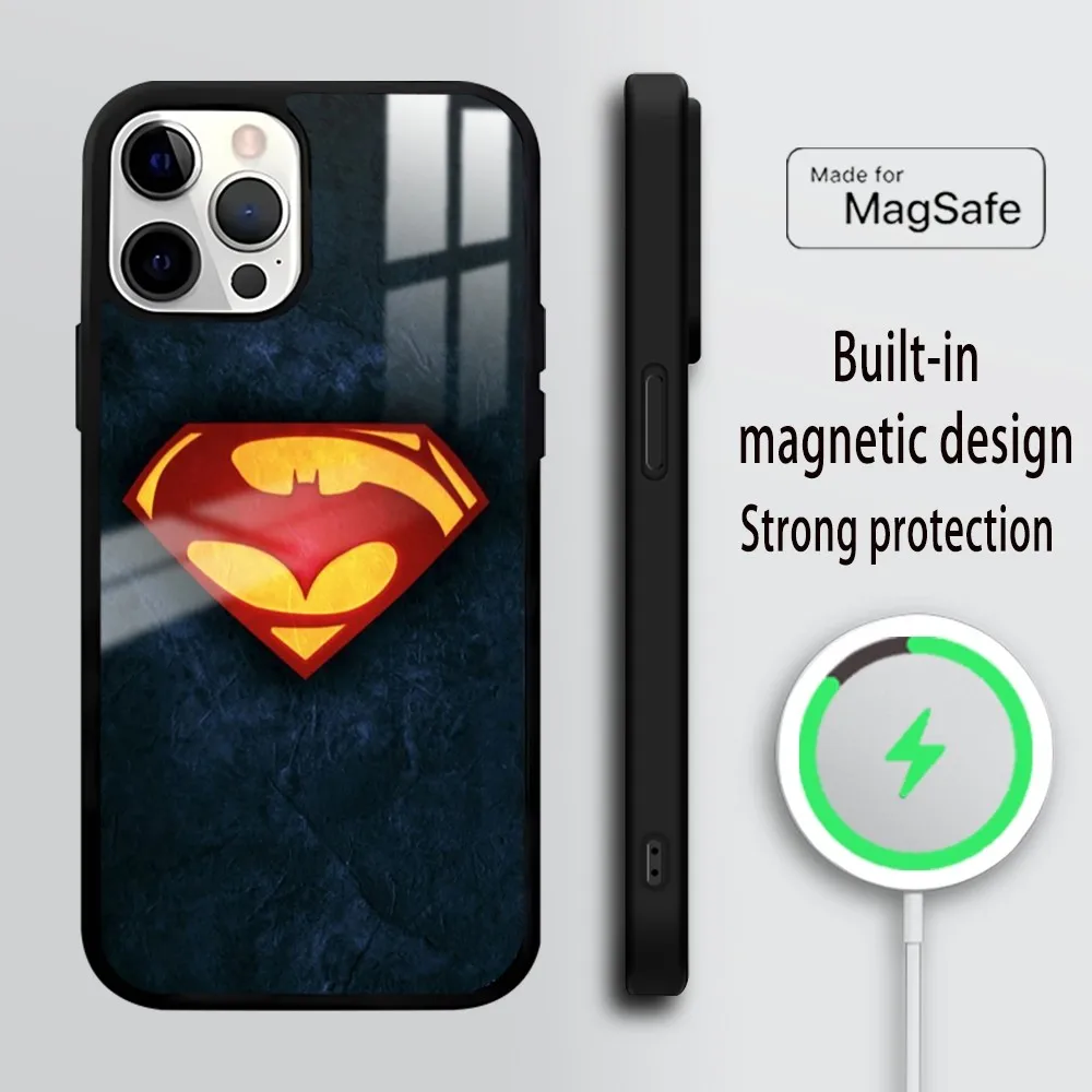 Superheld ist ein Logo, Fledermaus-Voll-Handyhülle für iPhone 16, 15, 14, 13, 12, 11, Pro Max Plus, Mini-Spiegel, kabellose magnetische Hülle