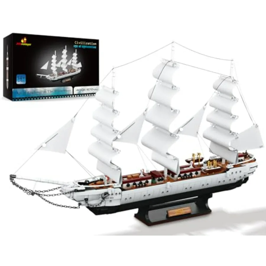 

JMBricklayer Ship Building Toy - 40104 White Swan Model Ship Building Set for Adults White Nautical Construction Toy with Attra