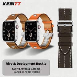 Kebitt New High Quality Calfskin Leather Single Tour Band For Apple Watch 11 10 9 8 7Se 3 Iwatch Ultra 3 Strap Deployment Buckle