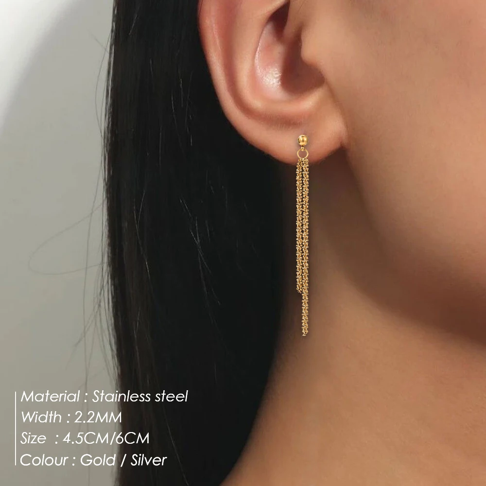 SUNIBI Stainless Steel Drop Earrings Women Silver Color Ear Line Long Tassel Earrings Temperament Jewelry Wholesale Dropshipping