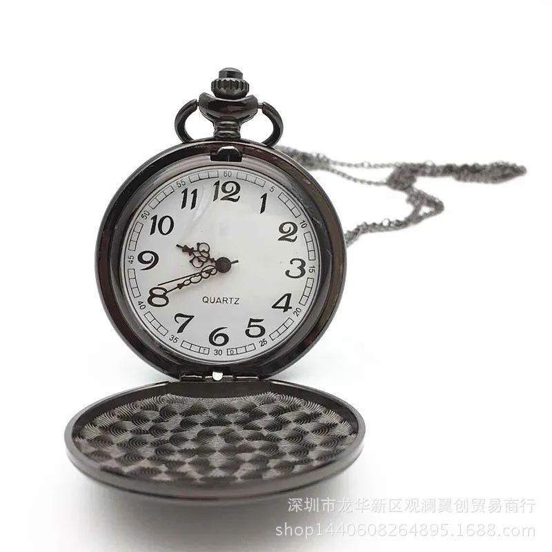 แฟชั่นคลาสสิกสีดําปืน-สีGlossy Retro Vintageนาฬิกาพ็อกเก็ตโรงงานขายนาฬิกาพ็อกเก็ตขนาดใหญ่นาฬิกาของขวัญขายส่ง