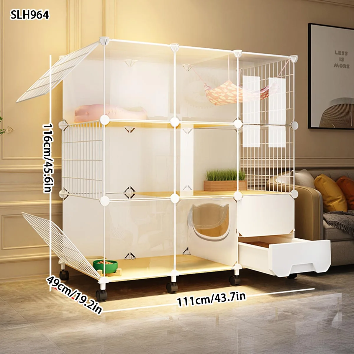 Cat Cage, Household Indoor Cat Litter Box, Integrated Cat Villa, Cat Nest, Cattery, Cat House, Toilet, Extra Large Free Space