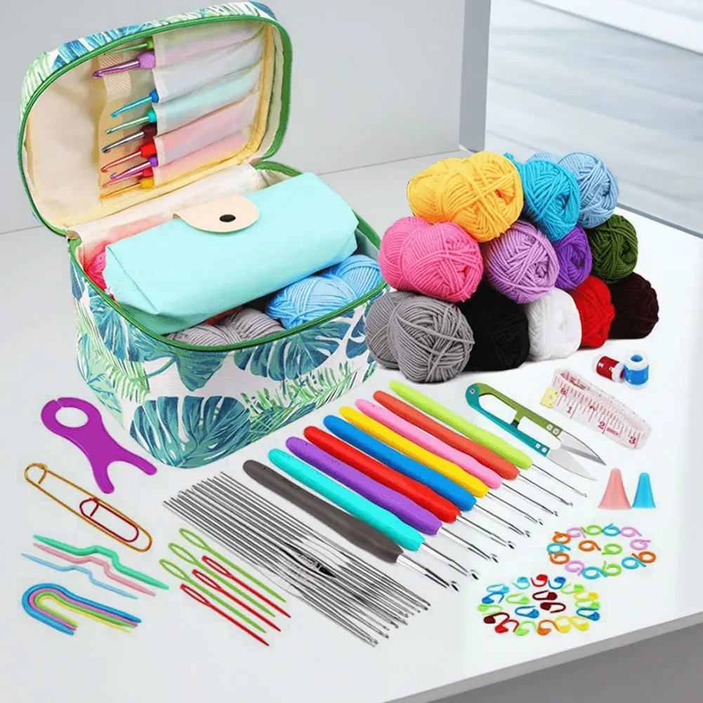 87Pcs Crochet Hooks Kit with Case Crochet Needles Weave Yarn Kit Ergonomic Handle Hand Knitting Art Tools for Adults & Kids
