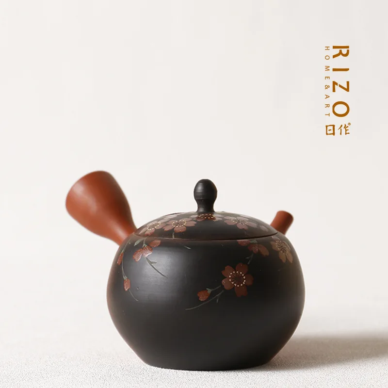 Japan Imported Changsha Burning Teapot Yuguang Zuomei Yuan Guanglong Made Cinnabar Sand Kiln Baked Red Small Flower Side Handle