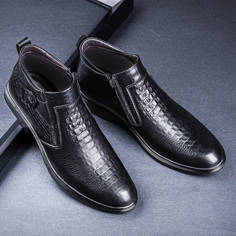 Genuine Leather Autumn Winter Business Dress Snow Boots Men's Office Ankle Formal Boots for Men Designer Casual Shoes Sneakers