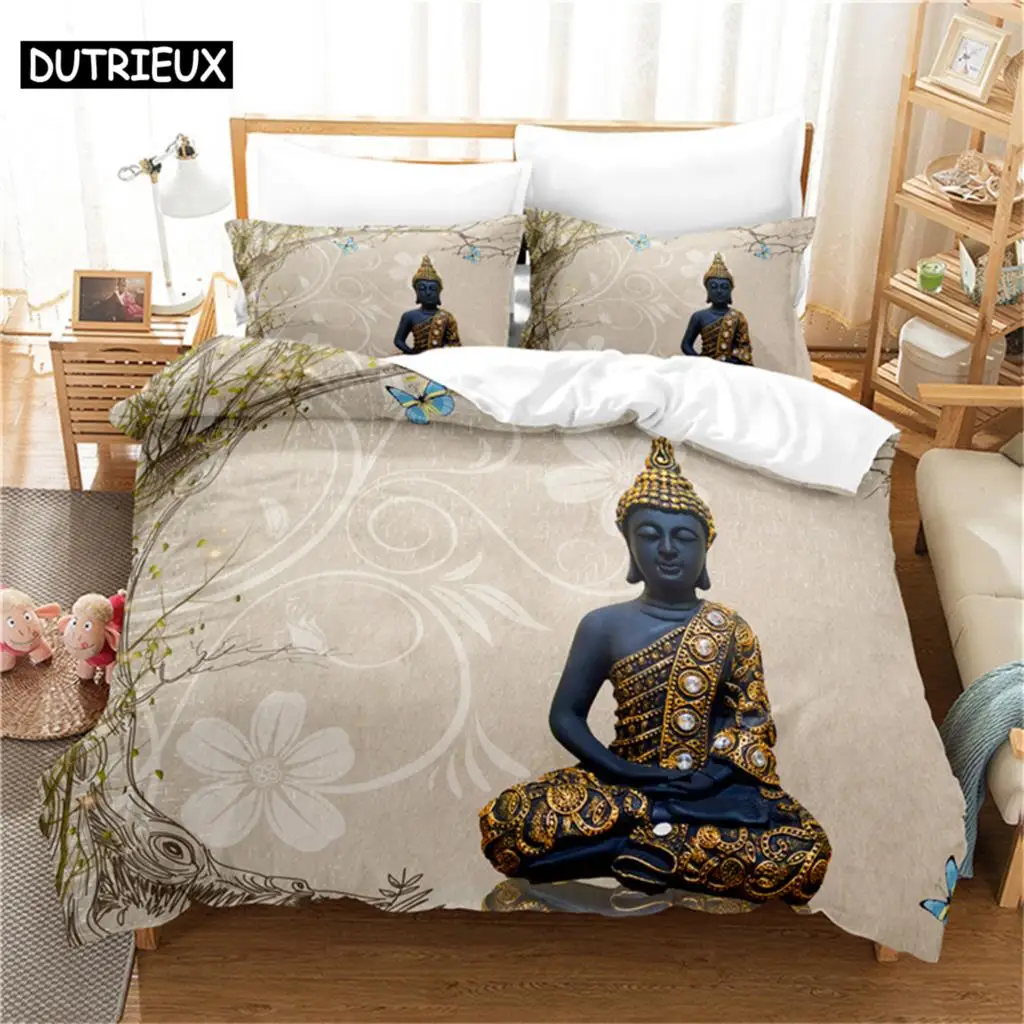 

3D Digital Printing Fashion Design Queen Size Buddha Statue Bedding Set, Duvet Cover Set
