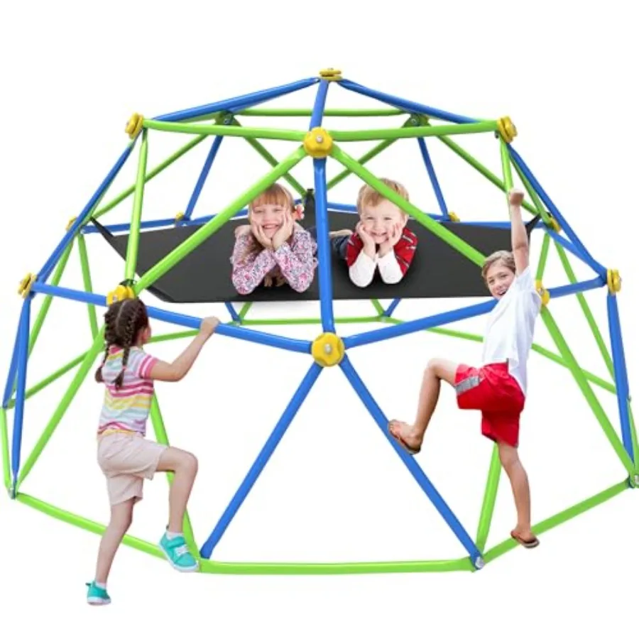 

10FT Outdoor Jungle Gym with Hammock for Blue Green Geometric Dome Climber Anti-Rust Metal Play Structure Supports 880 Lbs ASTM