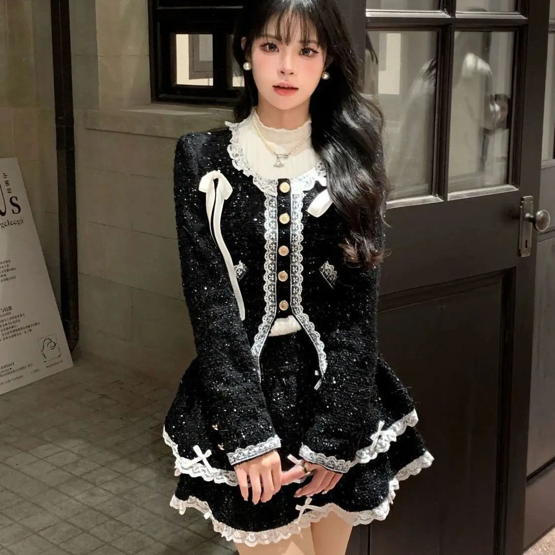 

Winter French Fashion Elegant 3 Piece Sets Woman White Tops + Chic Bow Coat + Mini Skirt New Design Y2k Style Vintage Suits 2024