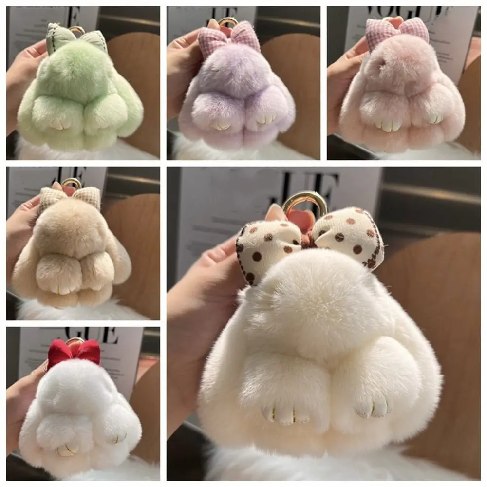 Fashion Hair Bow Rabbit Fur Keychain Cute Fluffy Dolls Bunny Keychain Keyholder Pompoms Rabbit Key Ring Car Key Chain