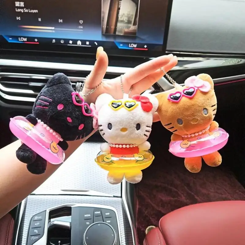 

Kawaii Hawaiian Swim Ring Design Hellokitty Plush Pendant Cute Kt Cat Doll Backpack Bag Charm Keychain Lovely Gift for Girls