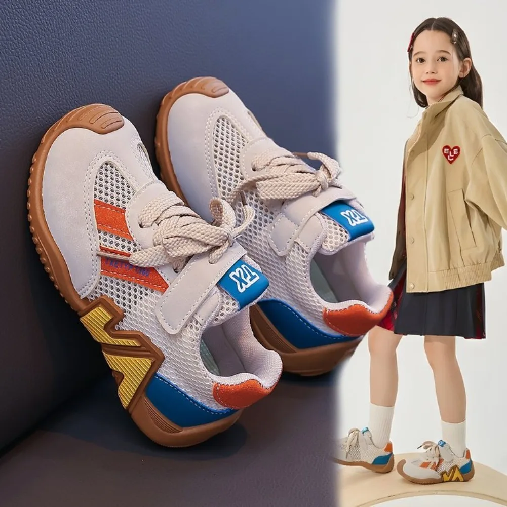 

Детские кроссовки, модная повседневная обувь с лоскутным дизайном и нескользящей подошвой для мальчиков и девочек, дышащая уличная обувь из сетки для малышей