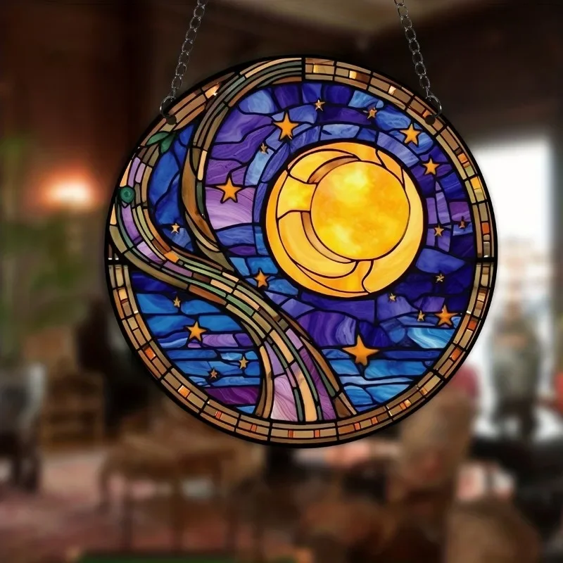 Witch Magic Moon Printed Stained Suncatcher Window Acrylic Aesthetic Art Ornament Wall Hanging Pendant Home Garden Decor Plate