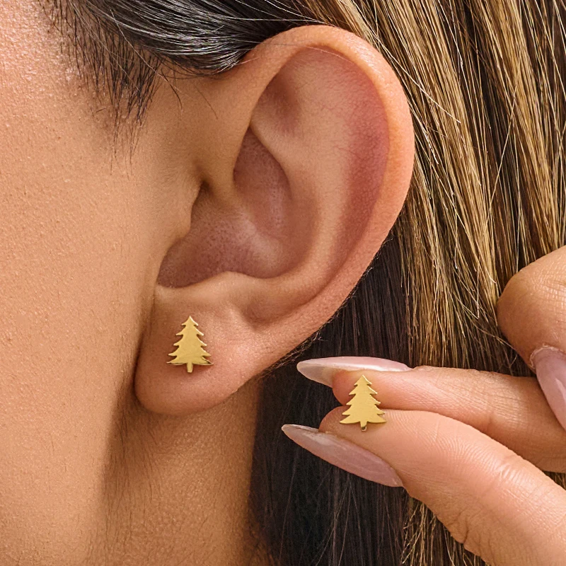 100% Stainless Steel Jewelry Christmas Tree Earrings for Girls Fashion Cute Plant Earings Xmas Decoration Pendientes Mujer