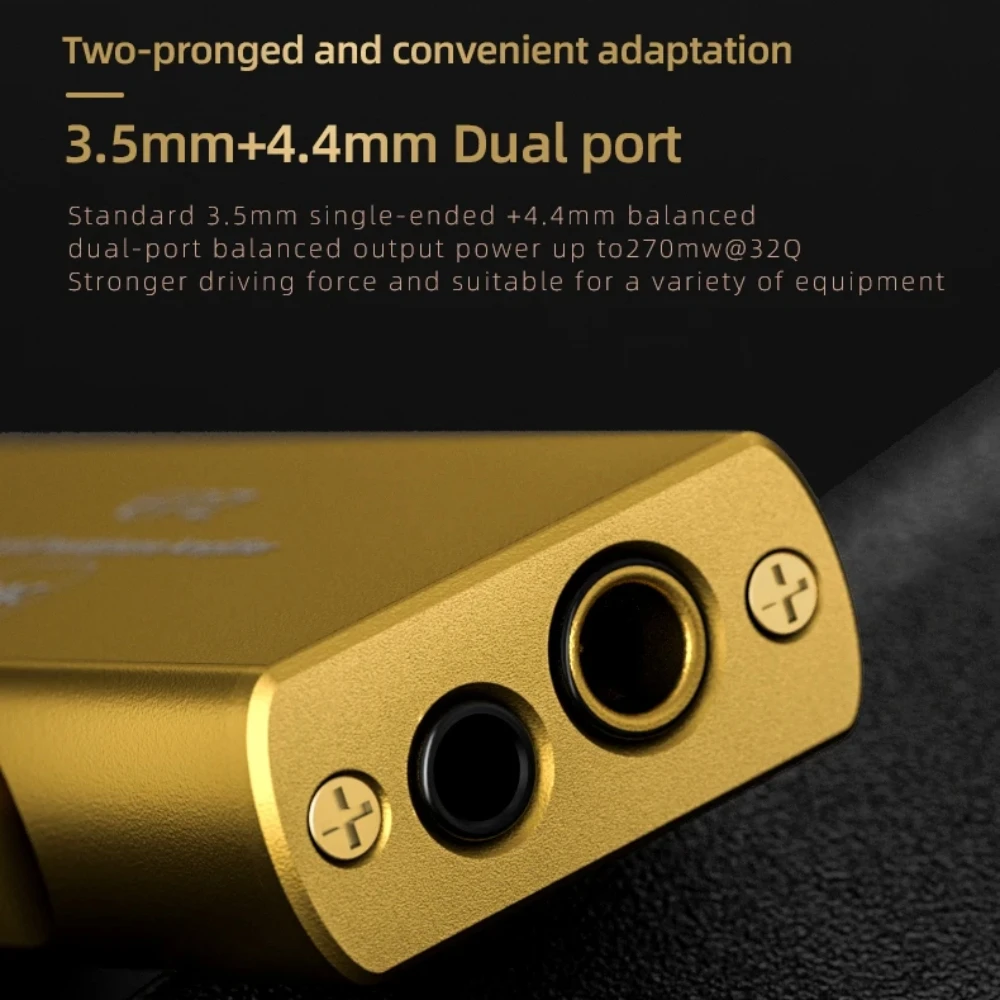 Janus Gold Portable MQA USB DAC Headphone Amplifier with 32bit 768Khz ES9038Q2M DSD512 and 3.5mm & 4.4mm Dual Output Decoder