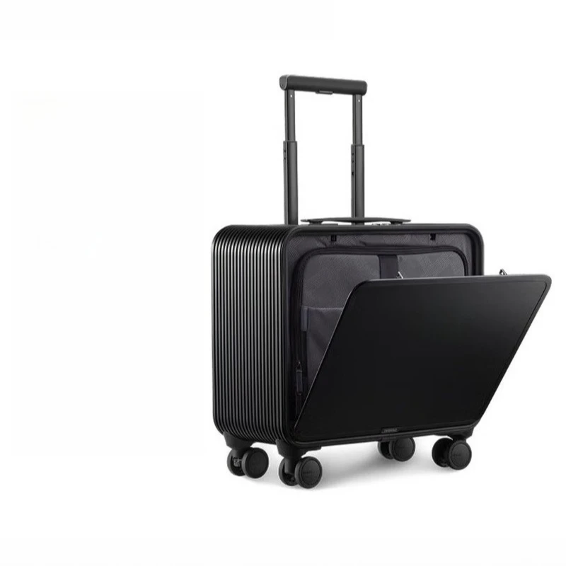 

Front Open Lid Luggage Trolley Case Aluminum-Magnesium Alloy Business Travel Suitcase 16 Inch Obsidian Black