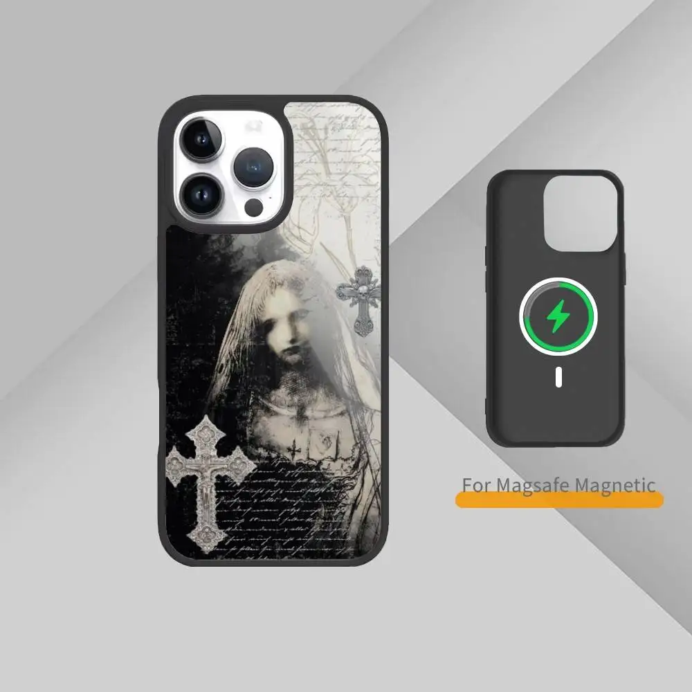 Coque de téléphone gothique coquette cybersigilisme, pour iPhone17,16,15,14,13,12,11 Plus,Pro Max, chargement sans fil magnétique Magsafe
