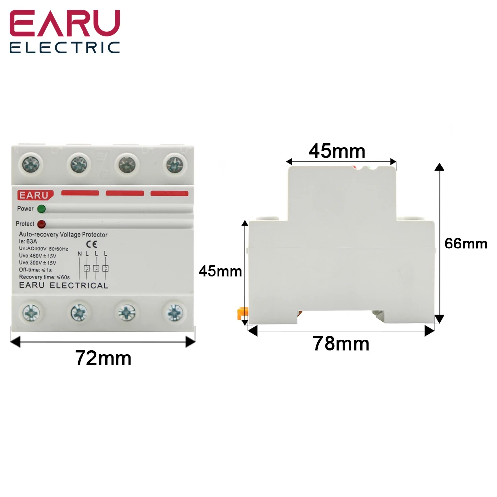 40A 63A 230V Din Rail Automatic Recovery Reconnect Over Voltage Under Voltage Protective Device Protection Relay