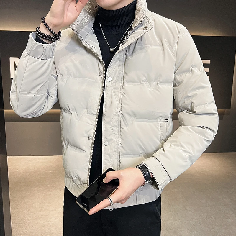 

Men's Quilted Jaet 2024 Winter Faion Urban ort Sle Warmth Stand Collar No Wa Treaent White Du down Coat