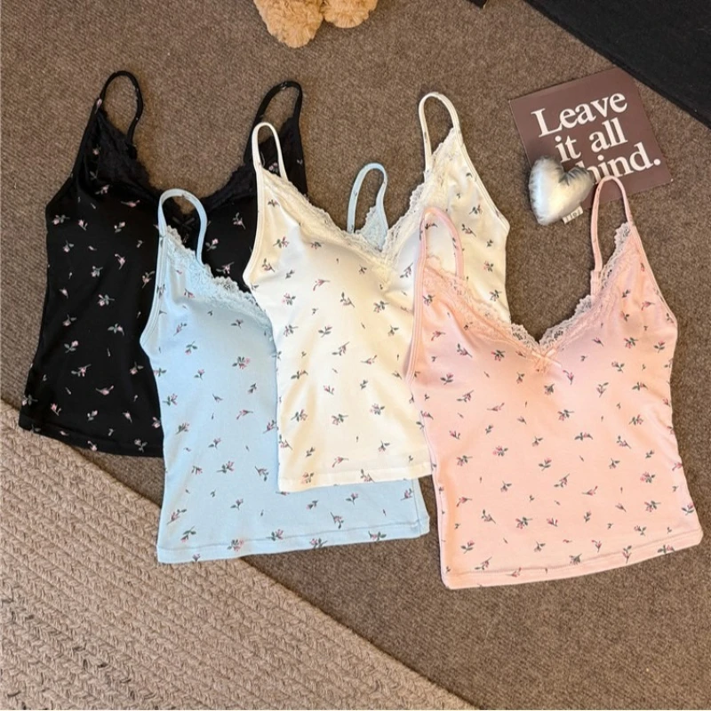 

Кружевной топ-майка с цветочным узором и подкладкой на груди, облегающий, для женщин