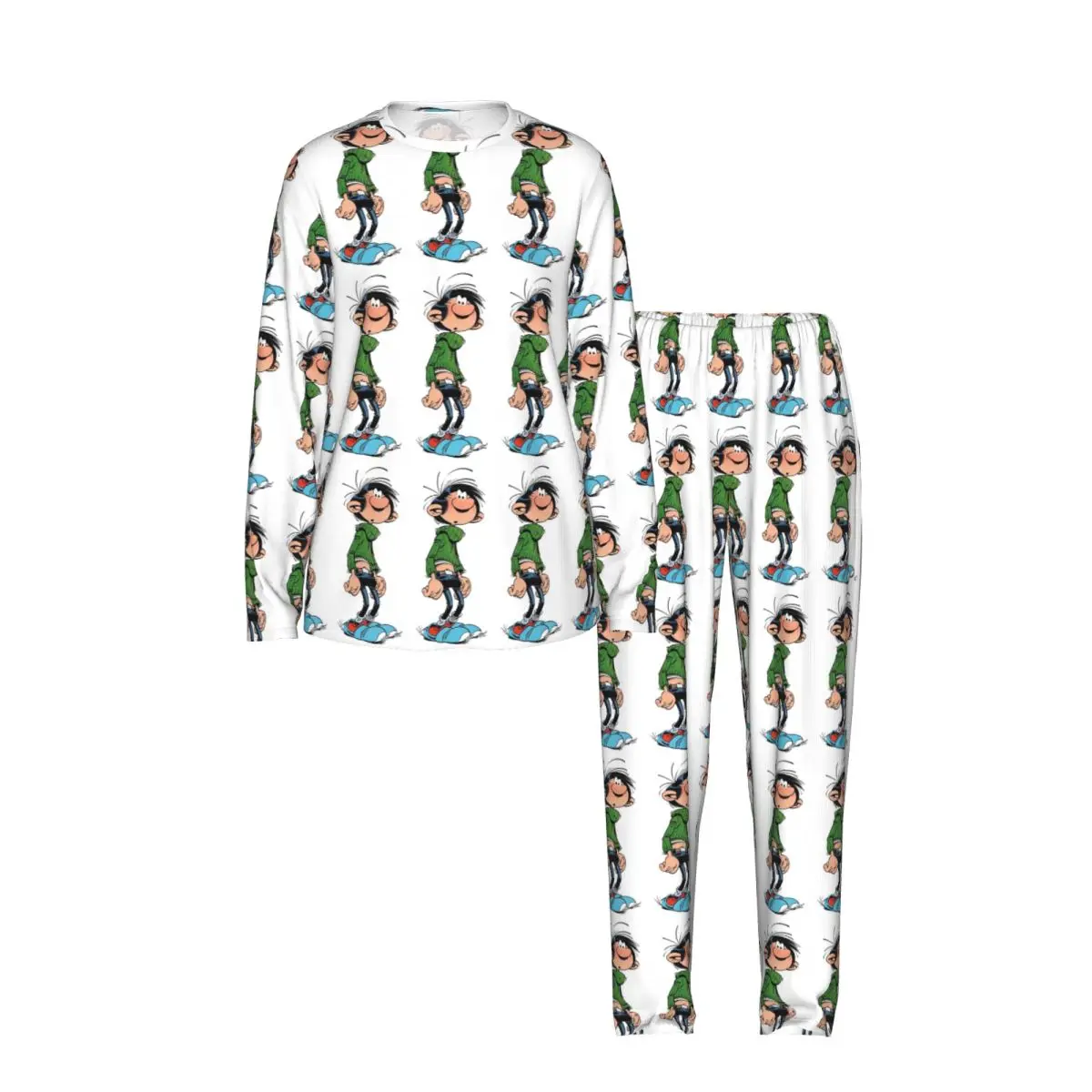 Gaston Lagaffe Round Neck Long Sleeve Nightgowns for Sleeping Sleepshirts Women Soft Pajama Set Long Pants