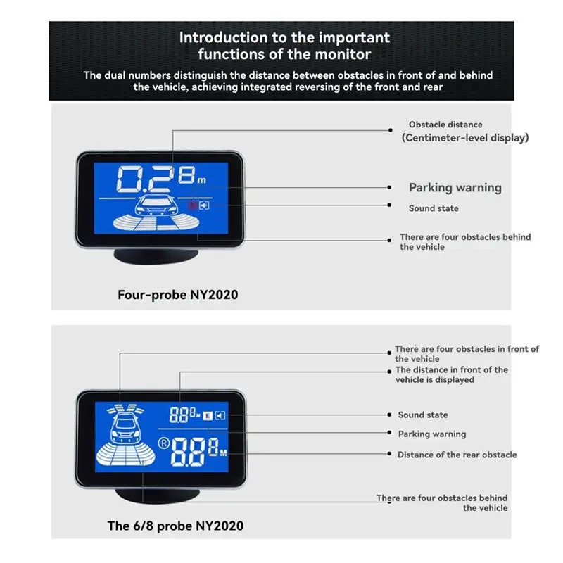 A08E-Car Parking Radar System With 8 Reverse Sensors Buzzer Warning Distance Detection For Auto Vehicle Garage Safety