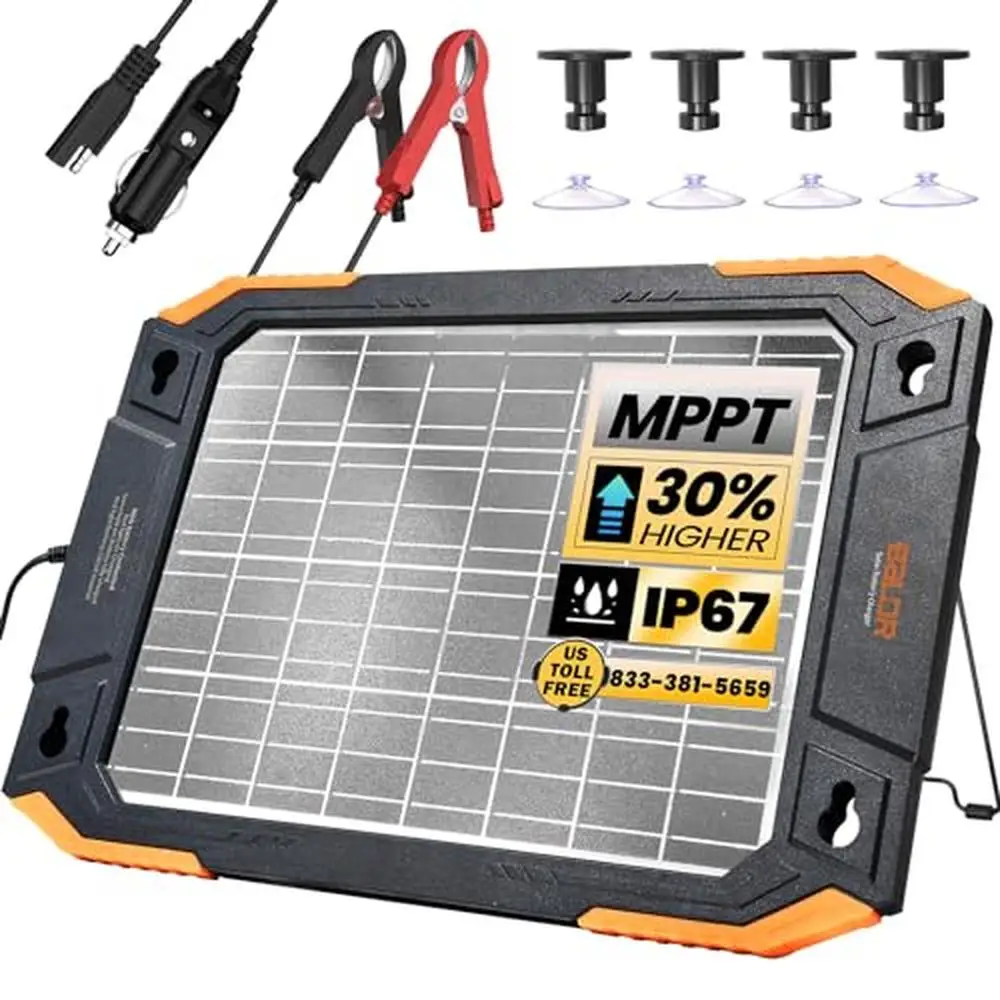 13W Dual-Sided Solar Battery Charger IP67 Waterproof MPPT Trickle Charger Car Boat Trailer Lawn Mower