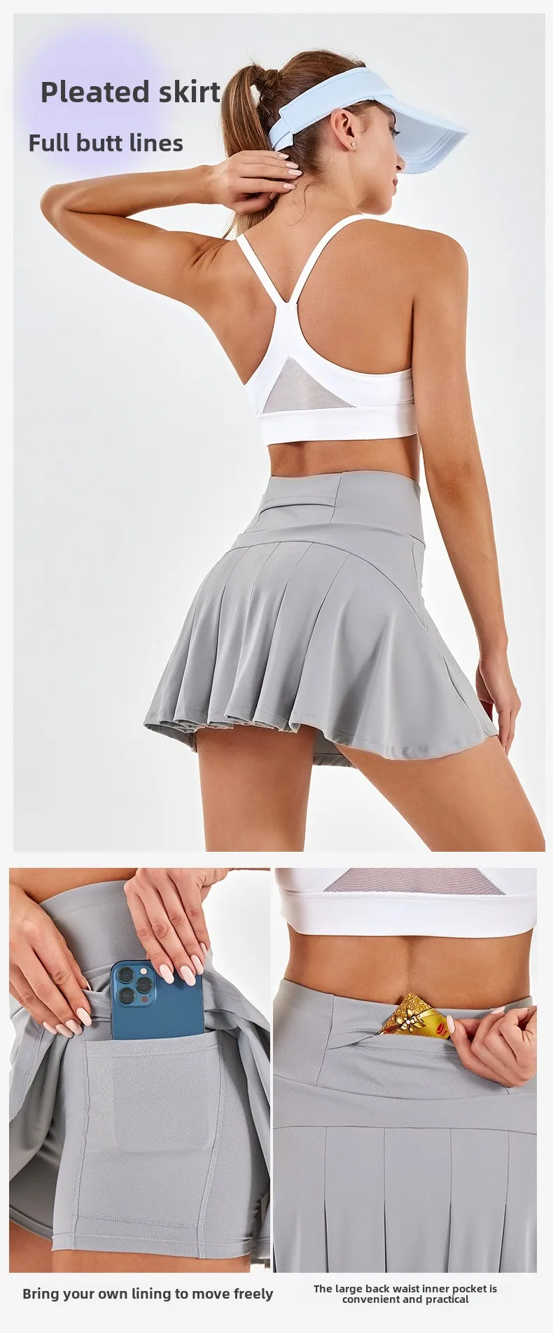 High-Waisted Yoga Tennis Skort for Women, Anti-Exposure Two-Tone Pleated Sports Skirt with Built-In Shorts for Training & Gym