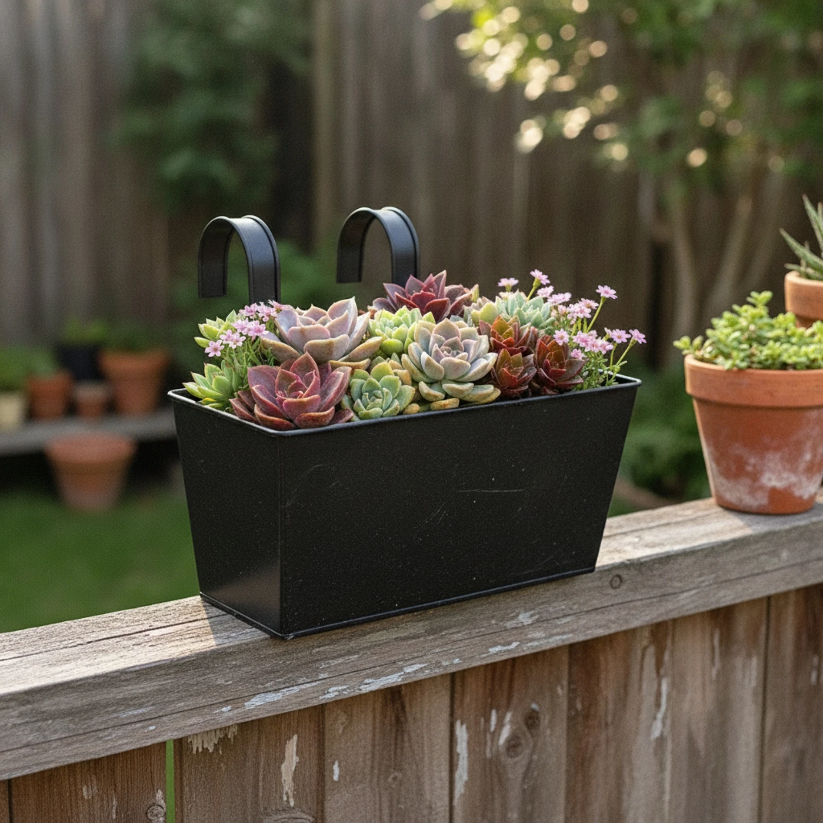 2 Pieces Hanging Flower Box Space-Saving Hanging Planter Balcony Planter Modern Long-Lasting for Apartment Dwellers, Railing