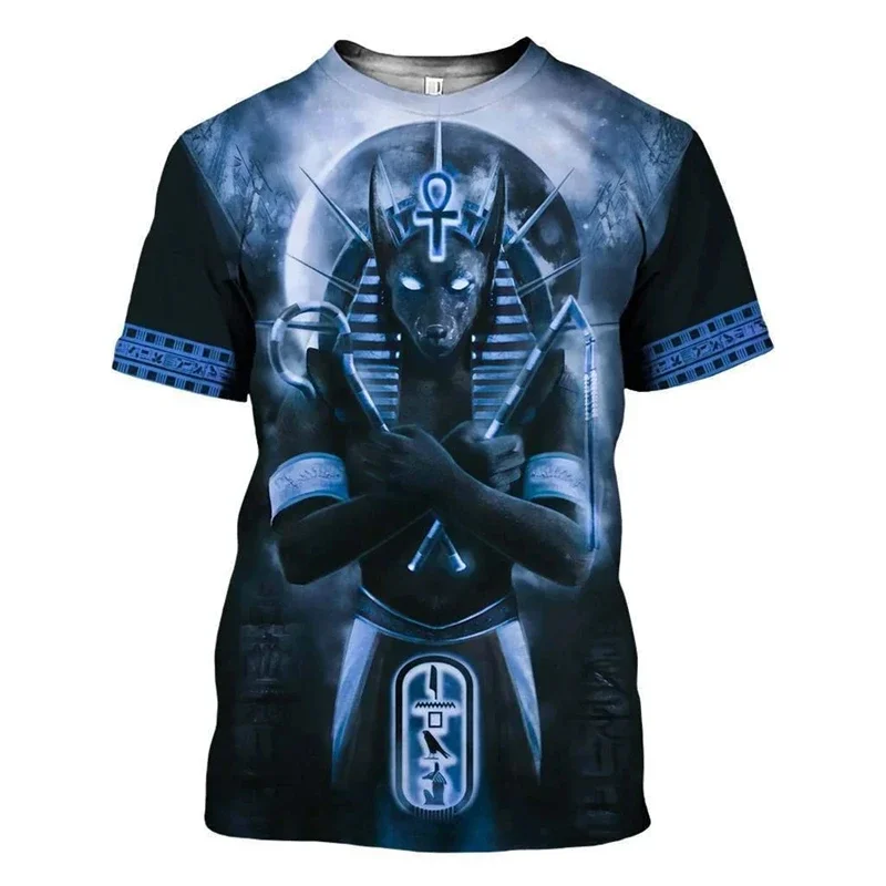 

2025 Travel Tee Mystery Egyptian Anubis Men Clothing Short Sleeve O-neck 3D Printed Ancient Egypt Pattern T-shirt