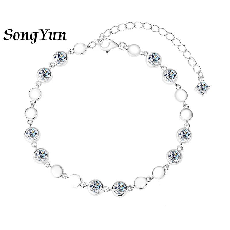 

SONGYUN Designer Jewelry 925 Sterling Silver Bracelet Moissanite Diamond Tennis Casual for Girls Rhodium Plated MST Patent Bangl