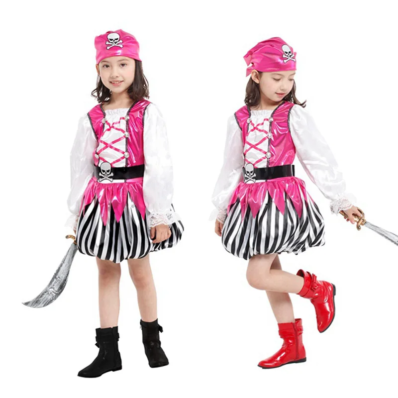 Caribbean Pirate Cosplay Outfit Children Captain Cosplay Set Kids Buccaneer Costumes Girl Party Corsair Performance Clothes