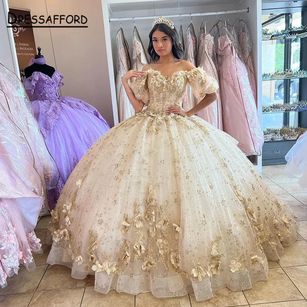 Vestidos De princesa rosa, 15 Años, quinceañera, apliques 3D De encaje, hombros descubiertos, 16 Vestidos De Xv Años