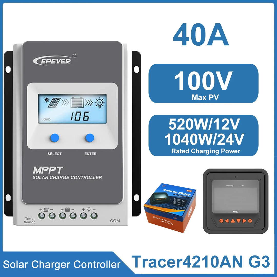 EPEVER Tracer4210AN G3 MPPT Solar Charge Controller 40A 12V 24V  Dust-proof And Water-proof Design With MT52 Data Monitor